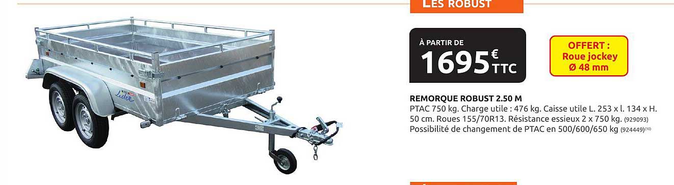 remorque robust 2.50 m lider
