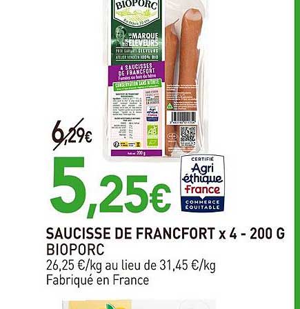 saucisse de francfort bioporc x4 - 200 g