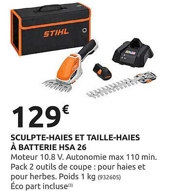 sculpte-haies et taille-haies à batterie hsa 26 stihl