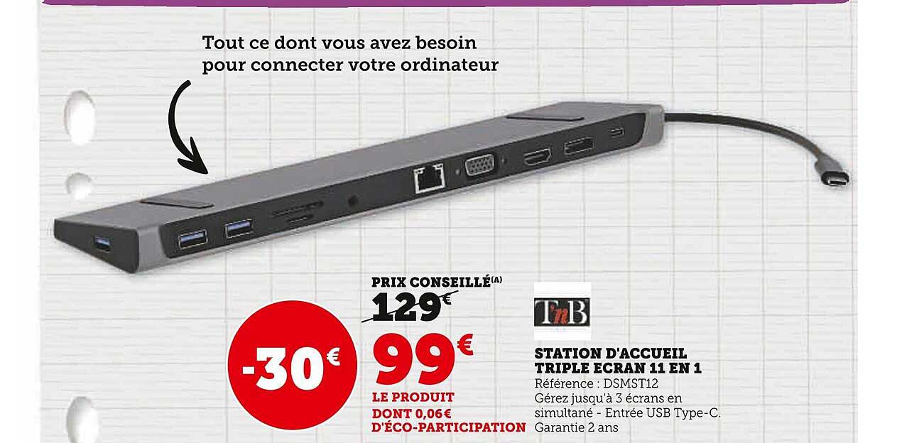 station d'accueil triple écran 11 en 1 tnb