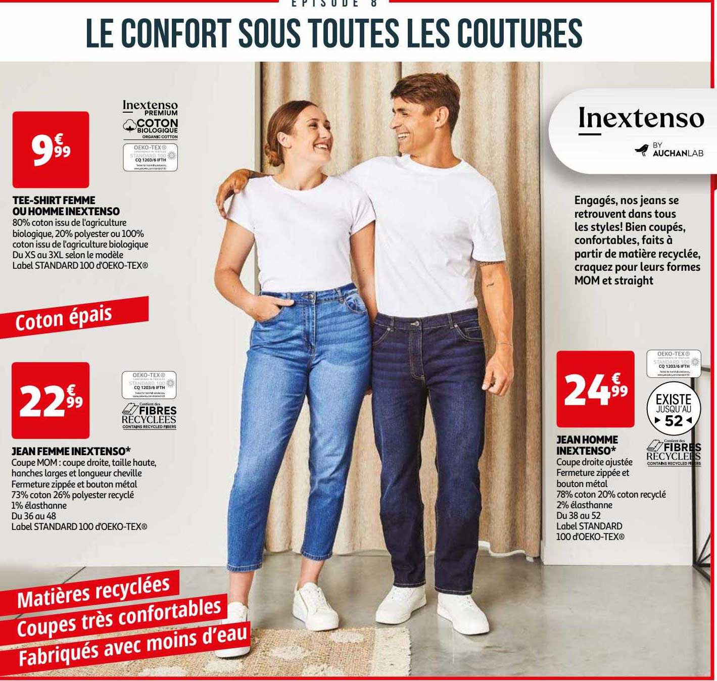 tee-shirt femme ou homme inextenso, jean femme inextenso, jean homme inextenso