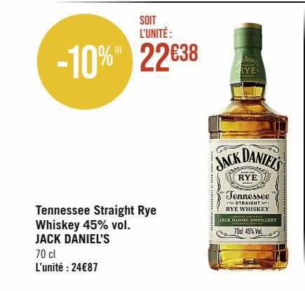 tennessee straight rye whiskey 45% vol. jack daniel's