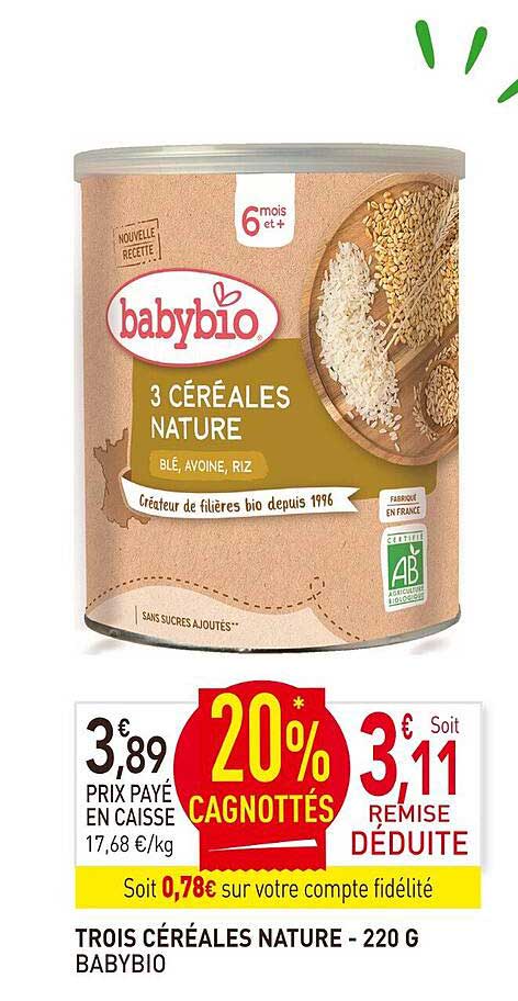 trois céréales nature babybio - 220 g