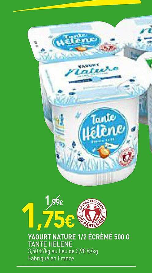 yaourt nature 1/2 écrémé tante hélène - 500 g