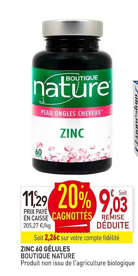zinc 60 gélules boutique nature