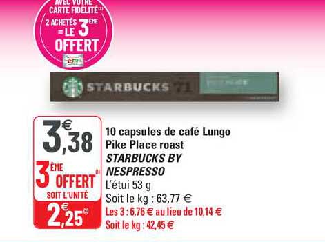 10 capsules de café lungo pike place roast starbucks by nespresso