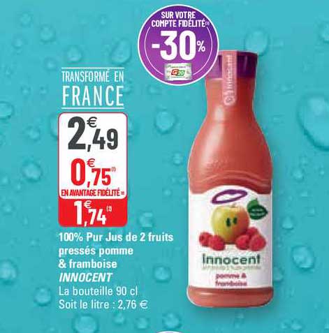 100% pur jus de 2 fruits pressés pomme & framboise innocent