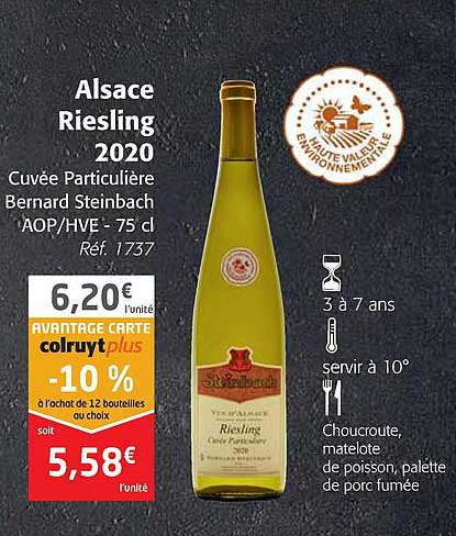 alsasce riesling 2020 cuvée particulière bernard steinbach aop - hve