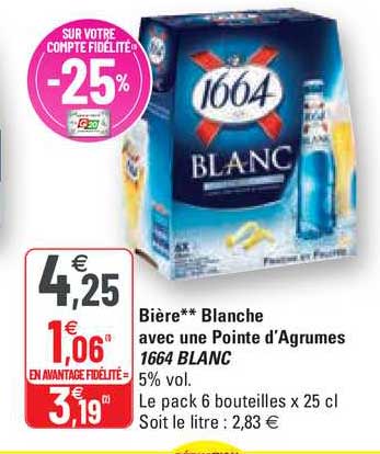 bière blanche avec une pointe d'agrumes 1664 blanc