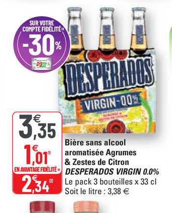 bière sans alcool aromatisée agrumes & zestes de citron desperados virgin 0.0%
