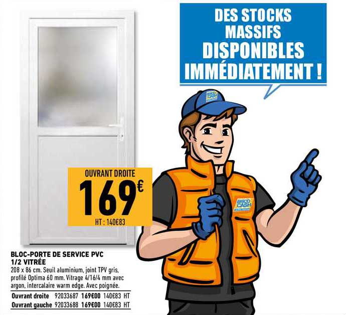 bloc-porte de service pvc ½ vitrée