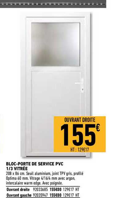 bloc-porte de service pvc 1 3 vitrée