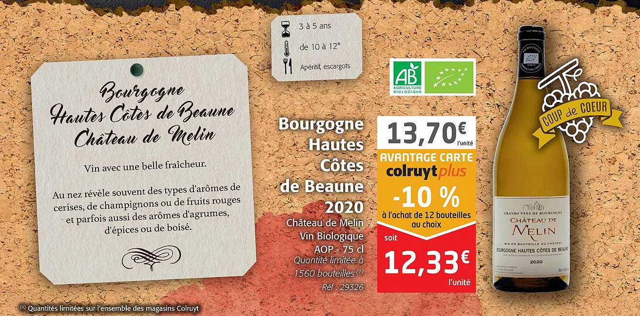 bourgogne hautes côtes de beaune 2020 château de melin vin biologique aop