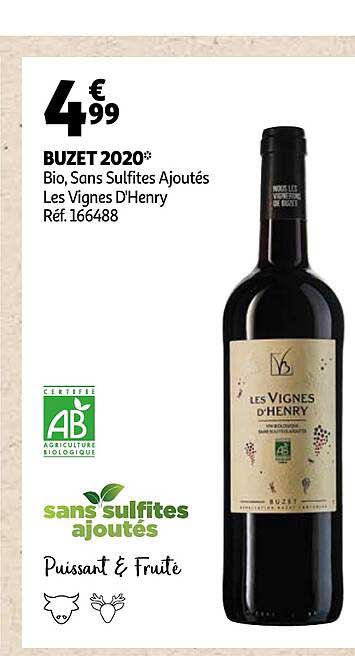 buzet 2020 bio, sans sulfites ajoutés les vignes d'henry