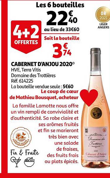 cabernet d'anjou 2020 hve, terra vitis domaine des trottières