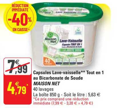 capsules lave-vaisselle tout en 1 au bicarbonate de soude maison net