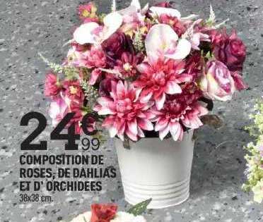 composition de roses de dahlias et d'orchidées