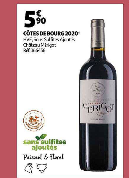 côtes de bourg 2020 hve, sans sulfites ajoutés château mérigot
