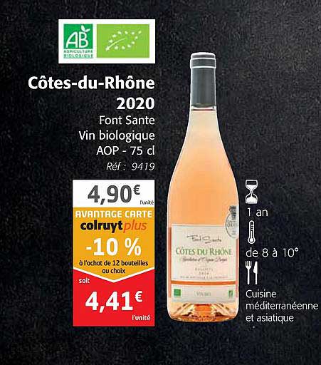 côtes-du-rhône 2020 font sante vin biologique aop