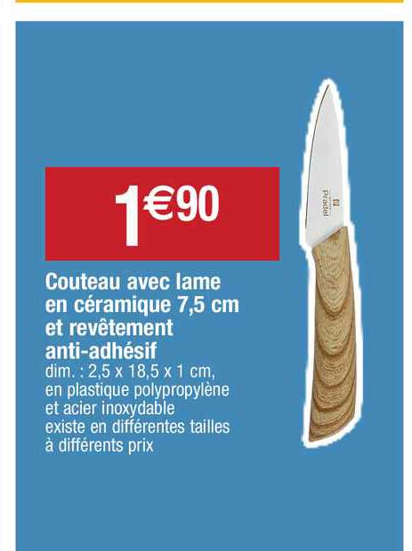 couteau avec lame en céramique 7,5 cm et revêtement anti-adhésif