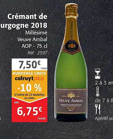 crémant de bourgogne 2018 millésimé veuve ambal aop
