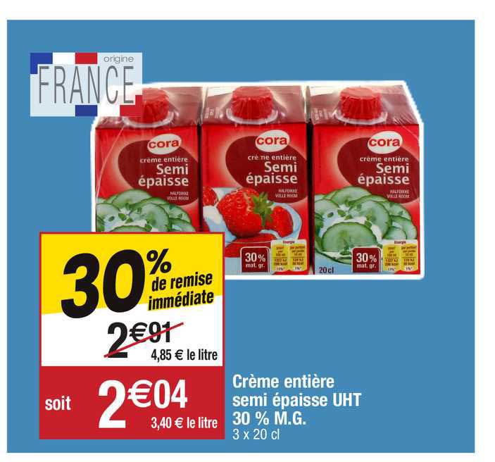crème entière semi épaisse uht 30% m.g.