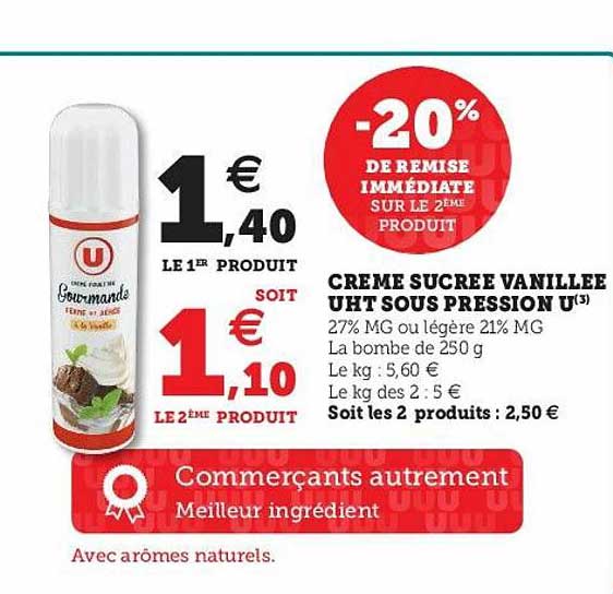 crème sucrée vanillée uht sous pression u
