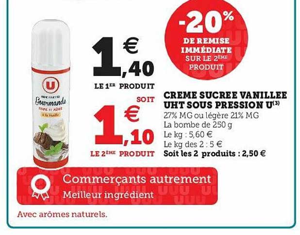 crème sucrée vanillée uht sous pression U
