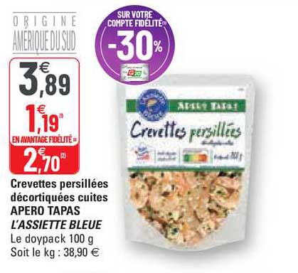 crevettes persillées décortiquées cuites apero tapas l'assiette bleue