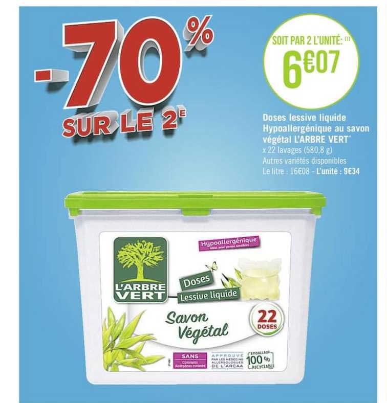 doses lessive liquide hypoallergénique au savon végétal l'arbre vert