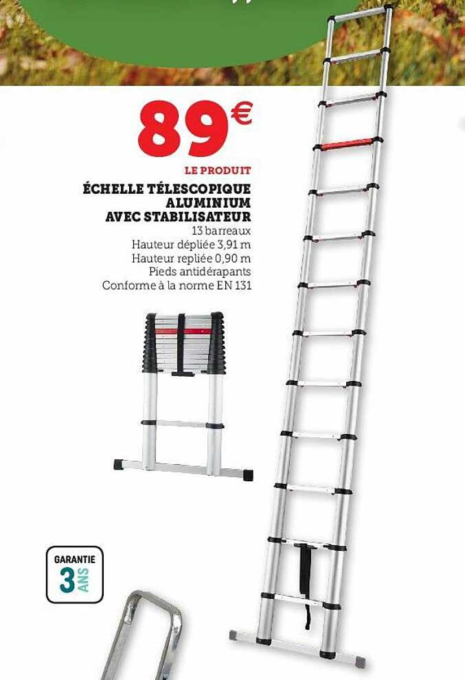 échelle télescopique aluminium avec stabilisateur