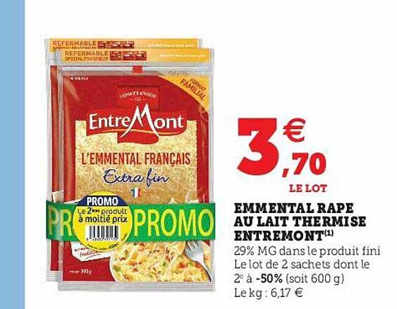 Emmental Rapé Au Lait Thermisé Entremont