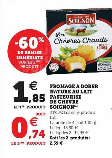 fromage à dorer nature au lait pasteurisé de chèvre soignon
