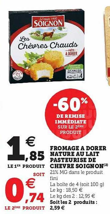 fromage à dorer nature au lait pasteurisé de chèvre soignon