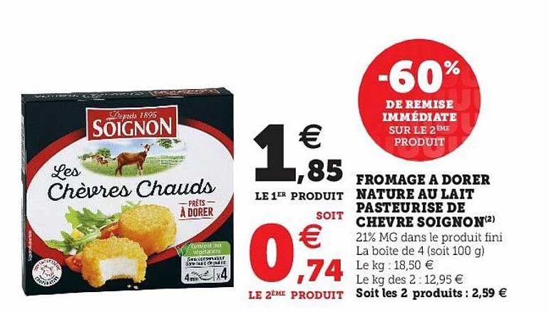 fromage à dorer nature au lait pasteurisé de chèvre soignon