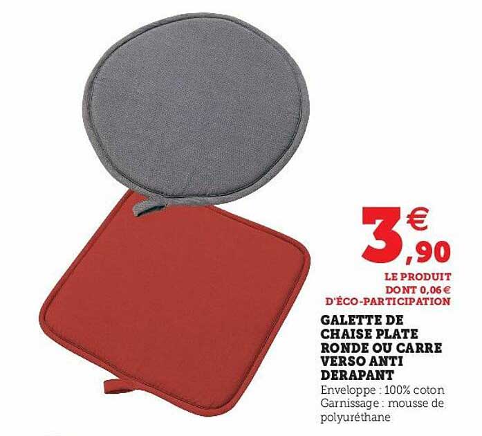 galete de chaise plate ronde ou carré verso anti dérapant