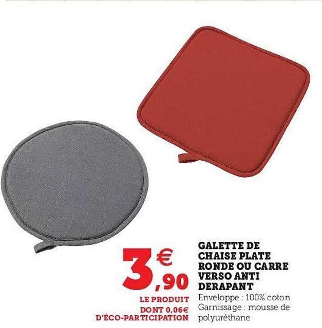 galette de chaise plate ronde ou carré verso anti dérapant