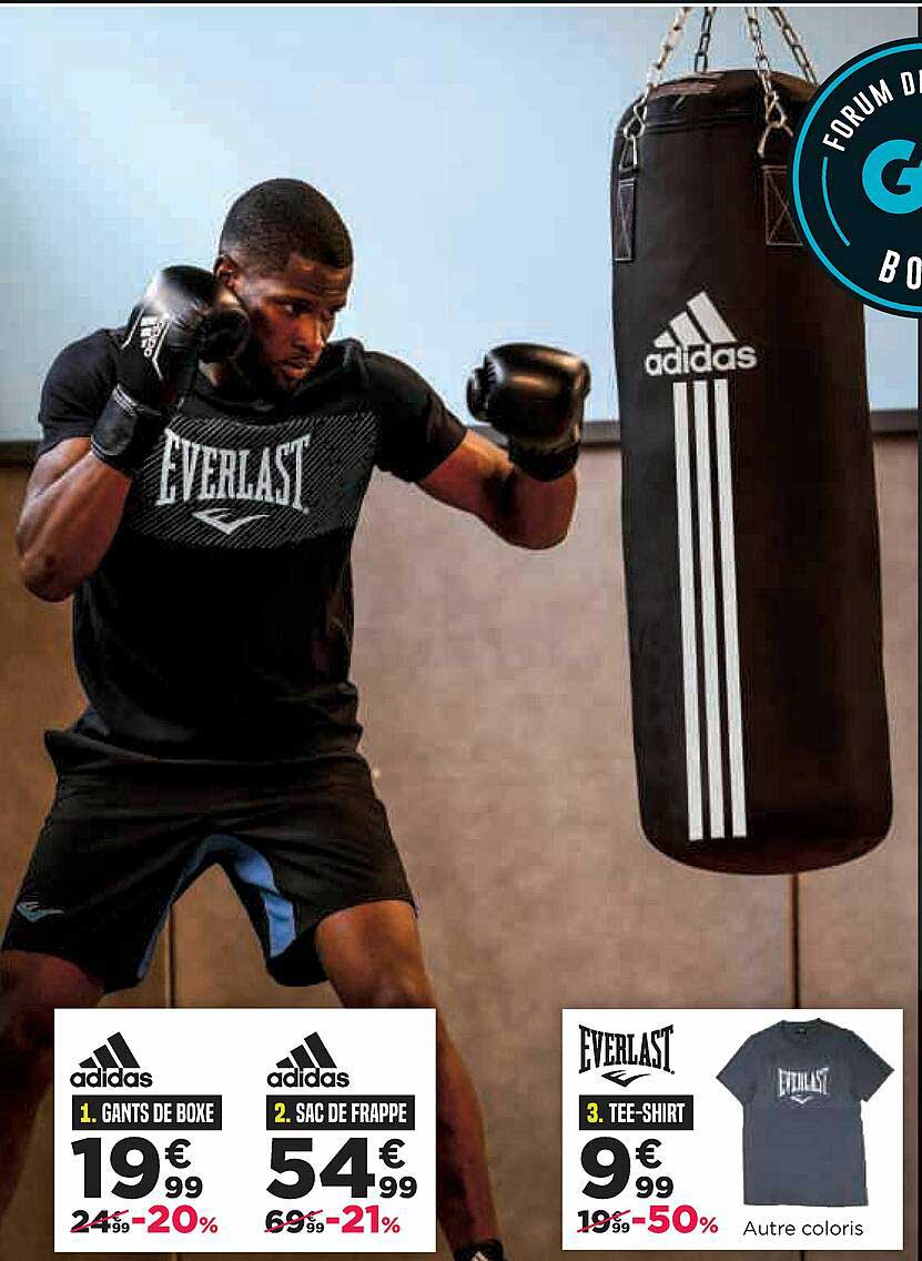 gants de boxe adidas sac de frappe adidas tee-shirt everlast