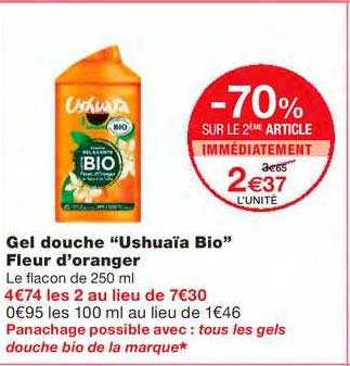 gel douche "ushuaïa bio" fleur d'oranger