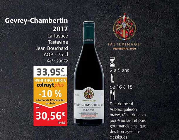 Gevrey-chambertin 2017 La Justice Tastevine Jean Bouchard Aop
