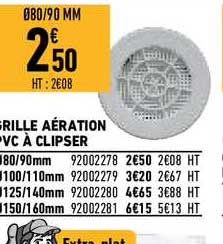 grille aération pvc à clipser