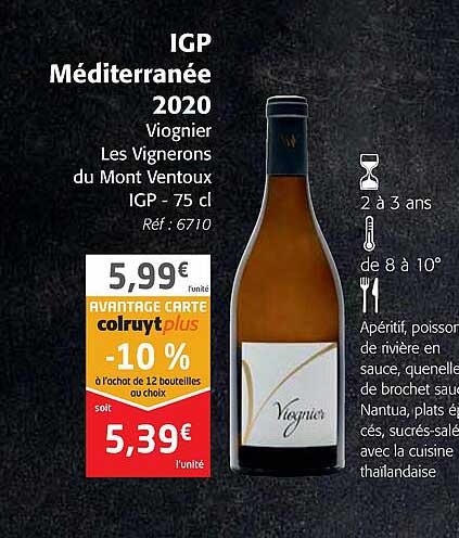 Igp Méditerranée 2020 Viognier Les Vignerons De Mont Ventoux Igp