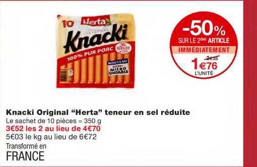 knacki original "herta" teneur en sel réduite