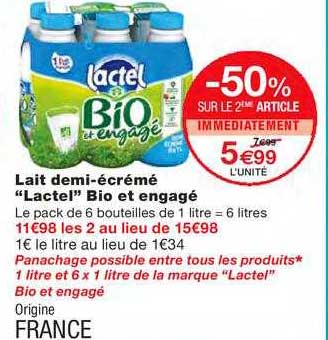 lait demi-écrémé "lactel" bio et engagé