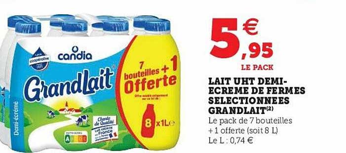 lait uht demi-écrémé de fermes sélectionnées grandlait