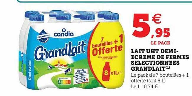 lait uht demi-écrémé de fermes sélectionnées grandlait