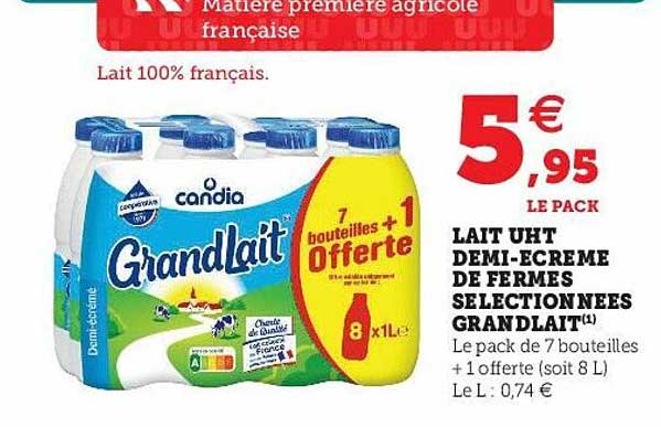 lait UHT demi-écrémé de fermes sélectionnées grandlait