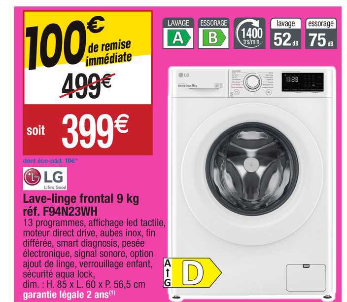 lave-linge frontal 9 kg lg réf. f94n23wh