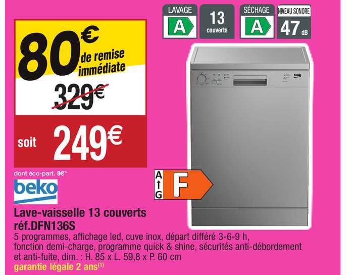 lave-vaisselle 13 couverts beko réf. dfn136s