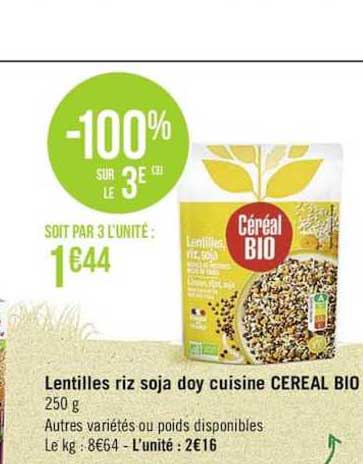 lentilles riz soja doy cuisine céréal bio